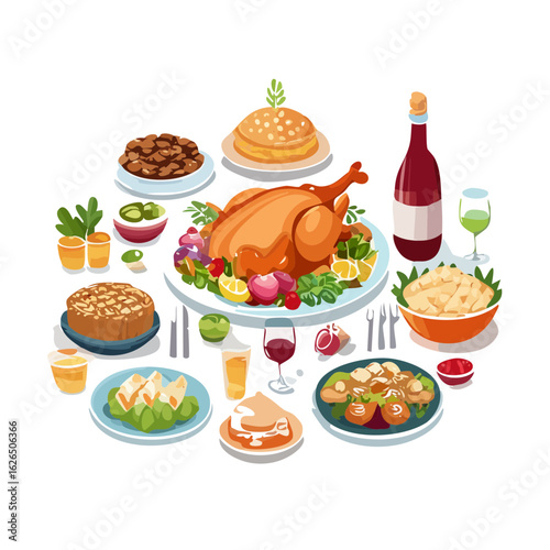 Festive Thanksgiving Feast Illustration Delicious Roasted Turkey Holiday Celebration