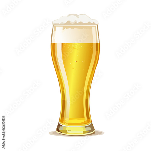 Refreshing light beer with foam in a tall glass, isolated against black background, suitable for posters, menus and other promotional media.