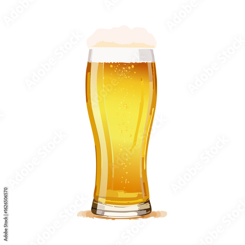 Glass of Beer with Foam Topping, Refreshment Beverage Illustration