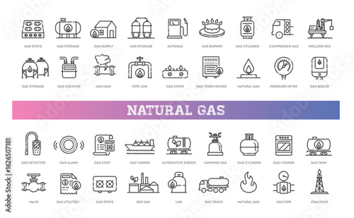 Set of natural gas line icons