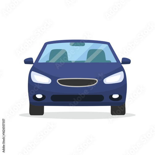 Front View of Dark Blue Sedan Automotive Vehicle Transportation Graphic Illustration