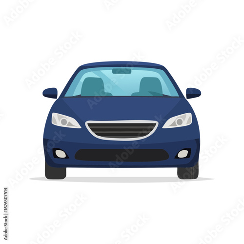 Blue Sedan Vehicle Illustration Front View Automotive Design Flat Car Concept