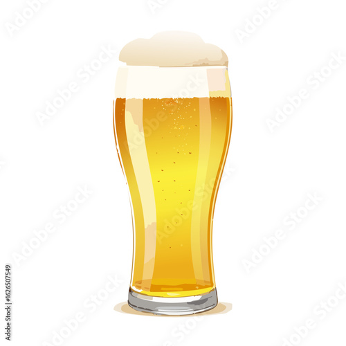 Cartoon style glass of light beer with foam, refreshing alcoholic beverage