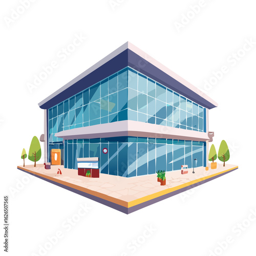 Modern glass building exterior vector illustration futuristic design commercial architecture