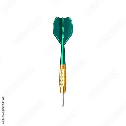 Isolated dart with turquoise flight and golden barrel on black backdrop for game concepts.