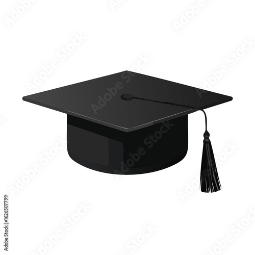 Black graduation cap with a tassel, a symbol of academic achievement and commencement ceremonies. Vector illustration for education concepts.