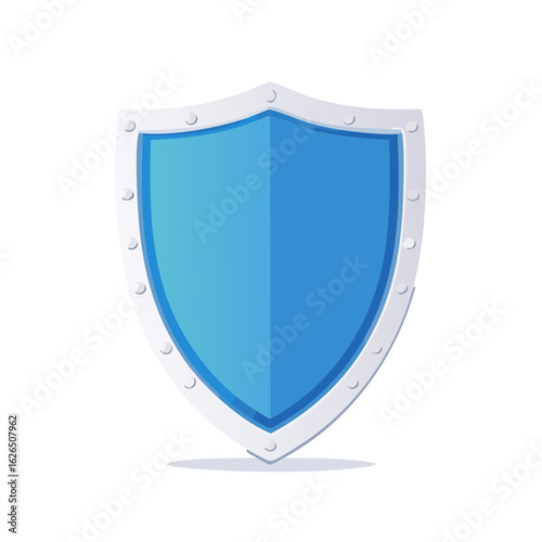 Blue shield illustration, protection symbol, security concept. Fantasy design, defense icon. Safety, battle, armor, and heraldic symbol.