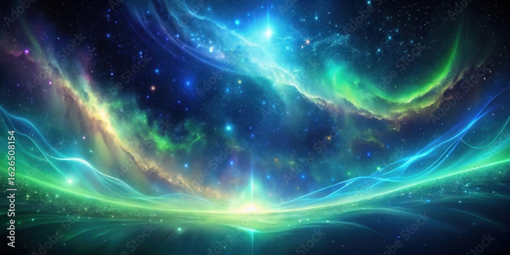 Fototapeta premium Celestial Landscape A Serene Vision of Cosmic Nebulae and Glowing Energy Streams Across a Starry Expanse