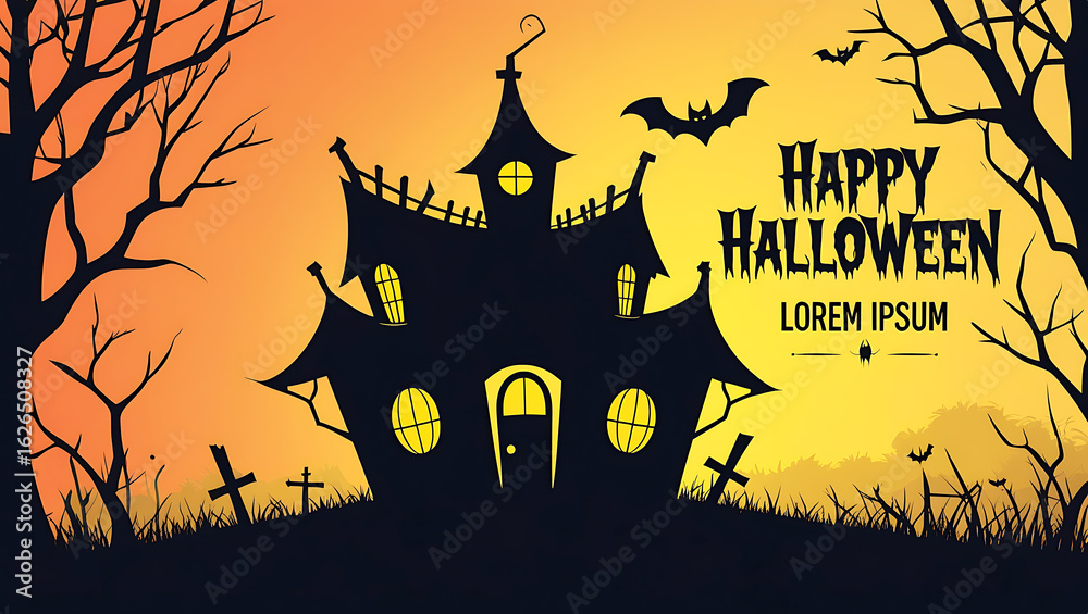 Naklejka premium Spooky Haunted House with Bats and Moonlit Sky halloween