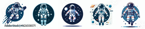 Modern Astronaut Vector Illustration in Outer Space – Futuristic Space Suit Design Flat Style