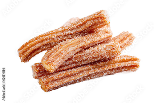 Pile of delicious churros with sugar isolated on white transparent background.