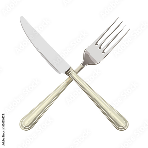 Silverware Illustration Featuring Knife and Fork Crossed Over Black Background for Food Service or Recipe Design
