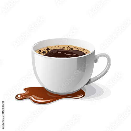 Coffee Cup Spill Illustration White Mug Fresh Brewed Coffee Drip Cartoon Style