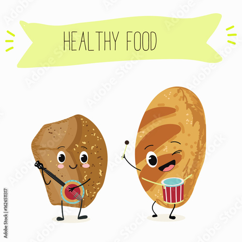 Baked food funny characters, hand drawn vector illustration.