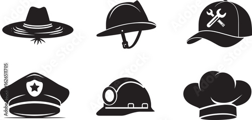 Labor day Workers Hat Silhouette vector. Set design