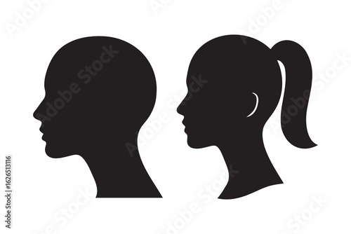 Elegant Woman Face Profile Silhouette Vector on White Background