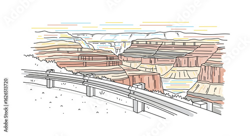Grand Canyon vista with highway scenic landscape view