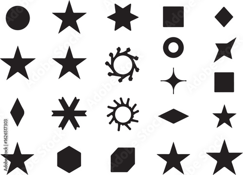 Black and White Geometric Shapes Arranged in a Grid Pattern on White