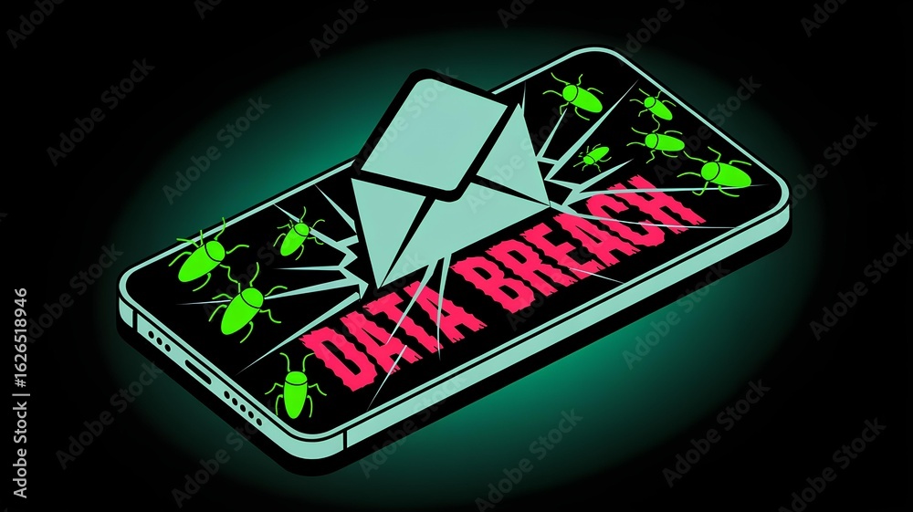 Fototapeta premium Email threat leads to data breach and malware infection on a smartphone