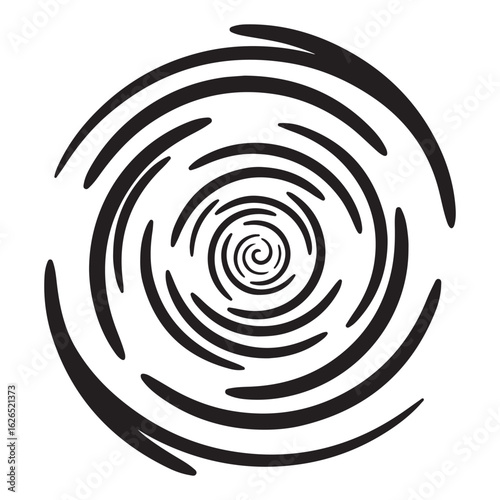 Abstract black and white spiral illustration creating a dynamic vortex effect, perfect as a modern design element or background.