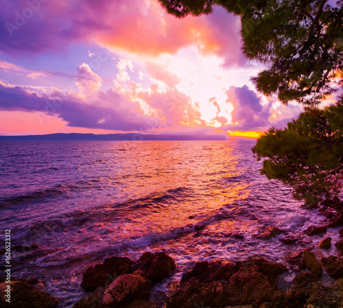 Fototapeta Naklejka Na Ścianę i Meble -  spectacular morning landscape in Croatia, Brela resort, Makarska riviera, Dalmatia, Europe...exclusive - this image is sell only on Adobe stock