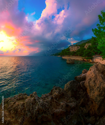 Fototapeta Naklejka Na Ścianę i Meble -  spectacular morning landscape in Croatia, Brela resort, Makarska riviera, Dalmatia, Europe...exclusive - this image is sell only on Adobe stock