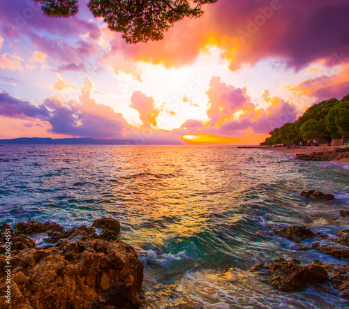 spectacular morning landscape in Croatia, Brela resort, Makarska riviera, Dalmatia, Europe...exclusive - this image is sell only on Adobe stock