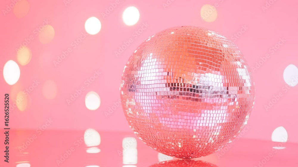 Obraz premium Disco Ball with Pink Background and Bokeh Lights