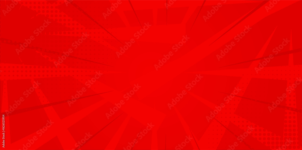 Obraz premium Red comic sunburst effect background with halftone. pop art comic-style vector background