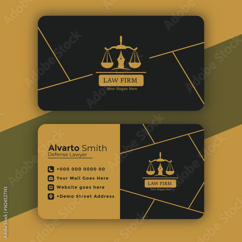 Vector art of elegant law firm business card design template with gold and black color