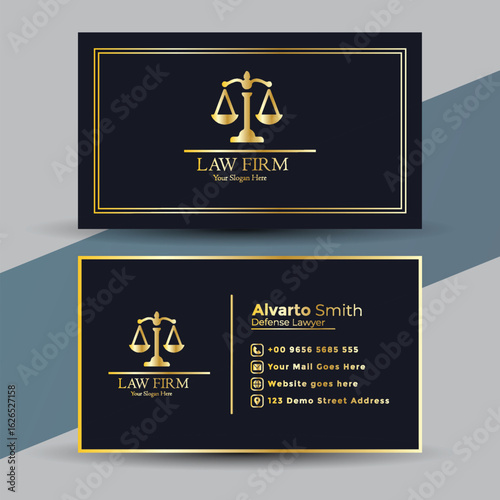 Vector art of elegant law firm business card design template with gold and black color