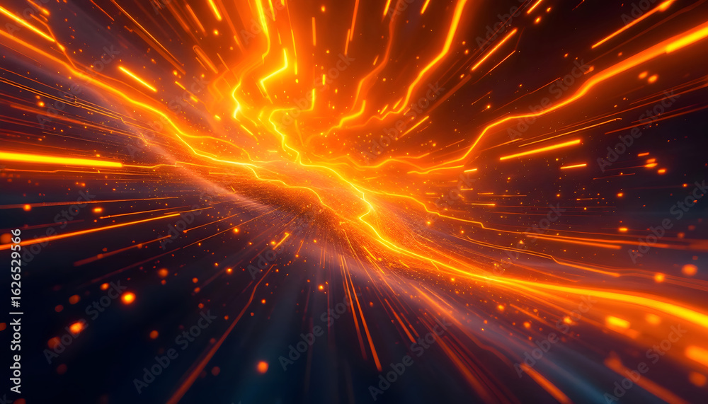Fototapeta premium Dynamic energetic light streaks and particles creating a vibrant futuristic abstract tunnel effect