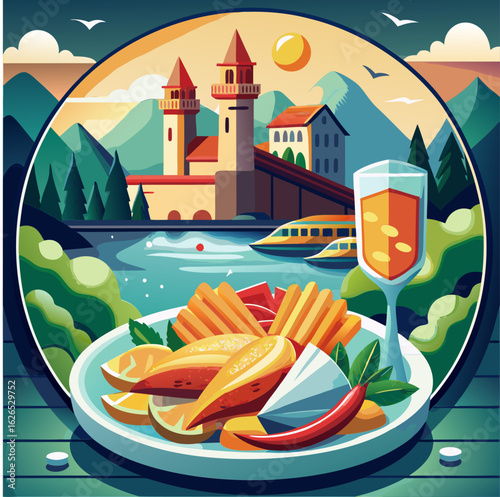 Meal Plate with Swiss Scenery for Tourism Promotions