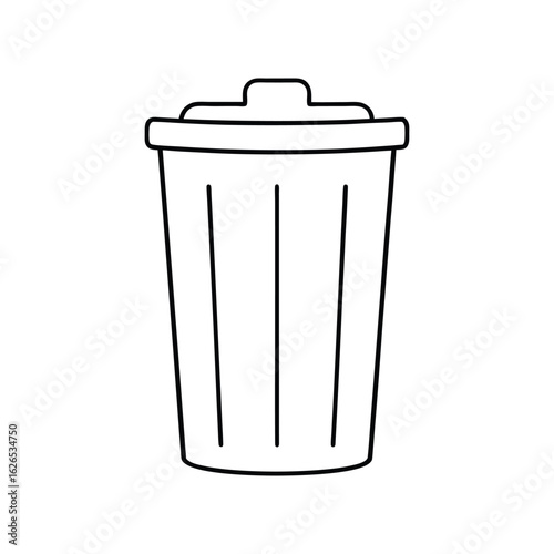 A minimal outline illustration of a dust bin or garbage container, ideal for sanitation, recycling, or office use, isolated on a clean white background