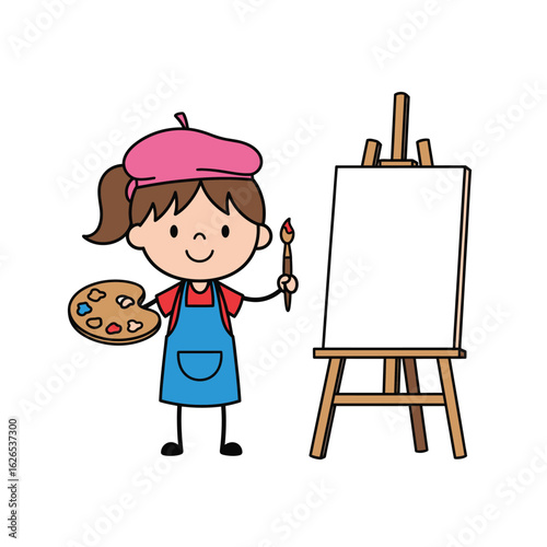 cartoon doodle style of a little girl artist SVG