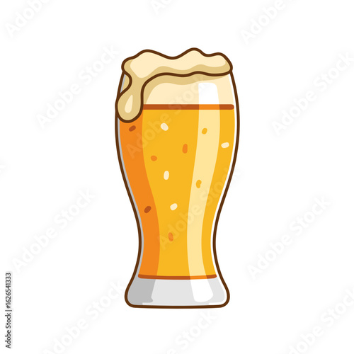 Beer glass filled with golden ale and topped with foam  