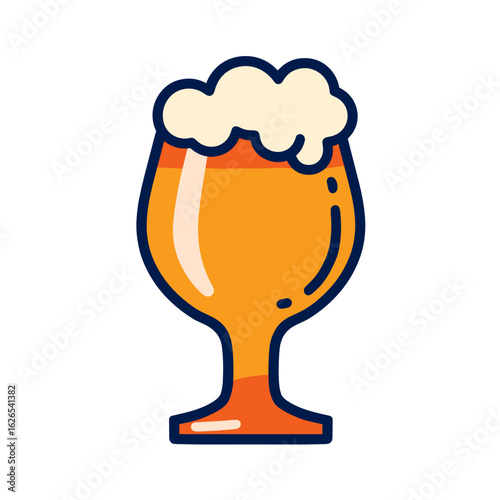 Beer glass filled with foam in simple flat design  