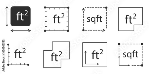Square area measure line icon. Square foot ft size, space length, symbol. Quantity area, m2 measuring area. 