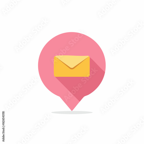 Digital mail marker icon with golden envelope and pink location pin for messaging notifications and delivery locations