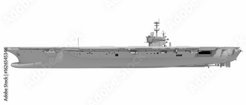 Aircraft Carrier Military Vessel in Clay Style Render on White Background 3D Rendering