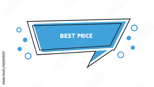 Best price speech bubble label in blue with geometric shapes flat design
