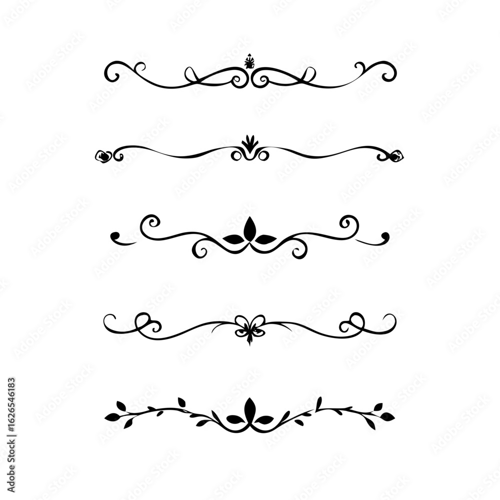 Obraz premium Hand drawn calligraphic dividers. Swirl victorian borders. Vector isolated royal decor separators. Classic wedding invitation calligraphic lines. 