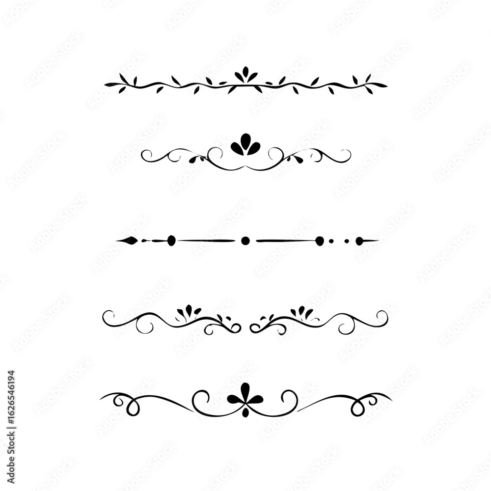 Obraz premium Hand drawn calligraphic dividers. Swirl victorian borders. Vector isolated royal decor separators. Classic wedding invitation calligraphic lines. 