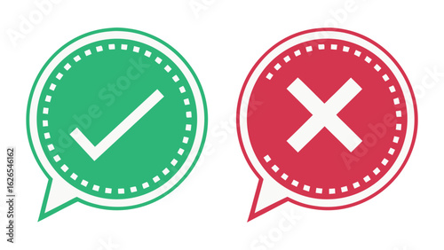 Green check and red cross icons in speech bubbles for correct and wrong concept
