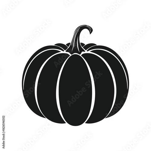 A simple black pumpkin silhouette, an iconic graphic vector illustration. A minimalist symbol for autumn, harvest festivals, and seasonal design.
