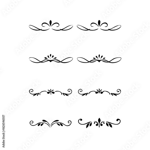Hand drawn calligraphic dividers. Swirl victorian borders. Vector isolated royal decor separators. Classic wedding invitation calligraphic lines.
