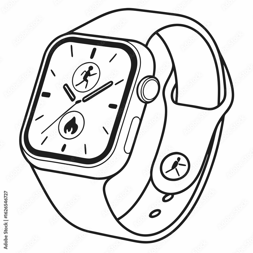 Fototapeta Modern smartwatch with a digital display showing fitness icons for running and calories burned