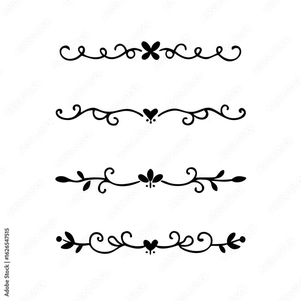 Obraz premium Hand drawn calligraphic dividers. Swirl victorian borders. Vector isolated royal decor separators. Classic wedding invitation calligraphic lines. 
