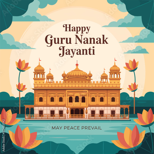 Flat Happy Guru Nanak Jayanti vector illustration