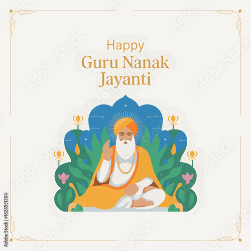 Flat Happy Guru Nanak Jayanti vector illustration